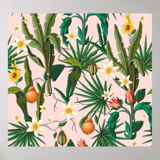 熱帯の葉、花、果実のパターン。 ポスター (正面)