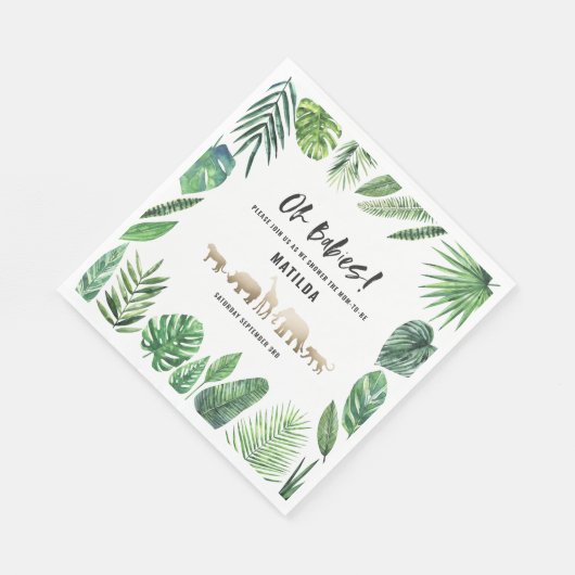 熱帯の葉+金ゴールド動物の赤ちゃんシャワーパーティー スタンダードランチョンナプキン (角)