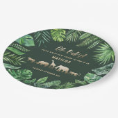 熱帯の葉+金ゴールド動物の赤ちゃんシャワーパーティー ペーパープレート (アングル)