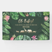熱帯の葉+金ゴールド動物の赤ちゃんシャワーパーティー 横断幕 (横)
