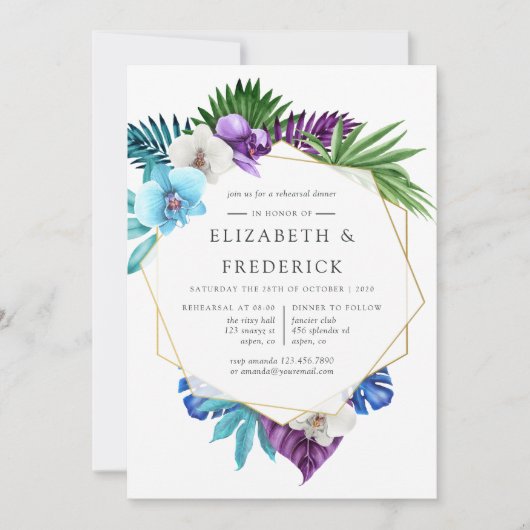熱帯の蘭の幾何学的リハーサルディナー 招待状 (正面)