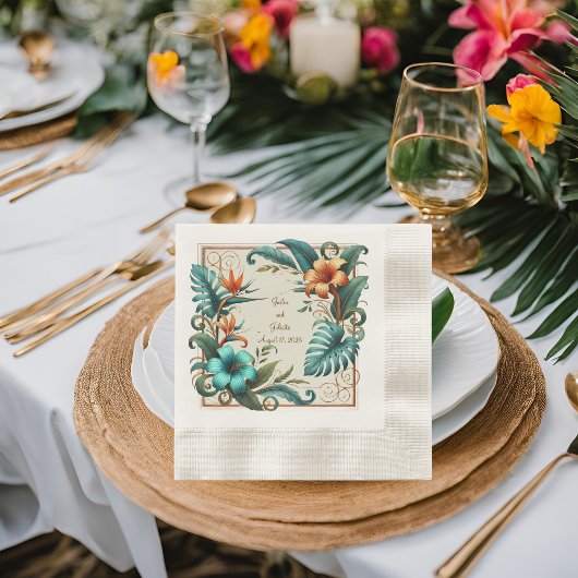 熱帯の虹彩色の食肉弁当 縁ありランチョンナプキン