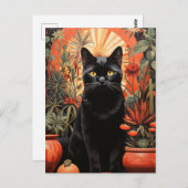 熱帯の観葉植物に生息する美しい黒猫 ポストカード (正面/裏面)