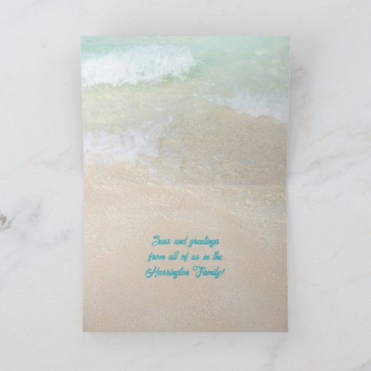 熱帯の貝殻と花のメッセージのクリスマス シーズンカード (内部)