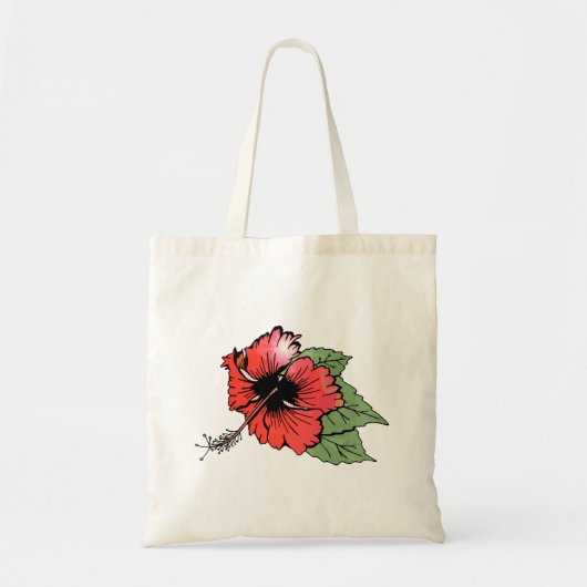 熱帯の赤いハイビスカスの花(緑離れの) トートバッグ (正面)
