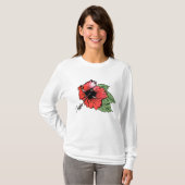 熱帯の赤いハイビスカスの花(緑離れの) Tシャツ (正面フル)