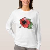 熱帯の赤いハイビスカスの花(緑離れの) Tシャツ (正面)