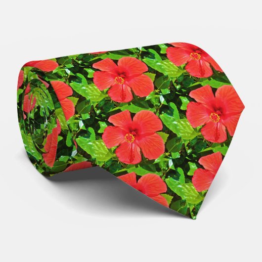 熱帯の赤いハイビスカスフラワーパターン ネクタイ (ロール)