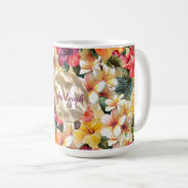 熱帯の赤い黄色のハイビスカスフラワーモノグラム コーヒーマグカップ (正面右)