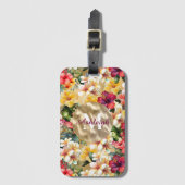 熱帯の赤い黄色のハイビスカスフラワーモノグラム ラゲッジタグ (正面縦)