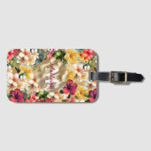 熱帯の赤い黄色のハイビスカスフラワーモノグラム ラゲッジタグ (正面横)