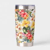 熱帯の赤い黄色のハイビスカスフラワーモノグラム 保温保冷タンブラー (背面)