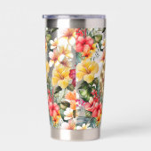 熱帯の赤い黄色のハイビスカスフラワーモノグラム 保温保冷タンブラー (右面)