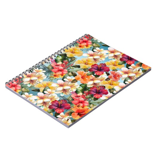 熱帯の赤い黄色の熱帯ハイビスカスの花 ノートブック (左側)