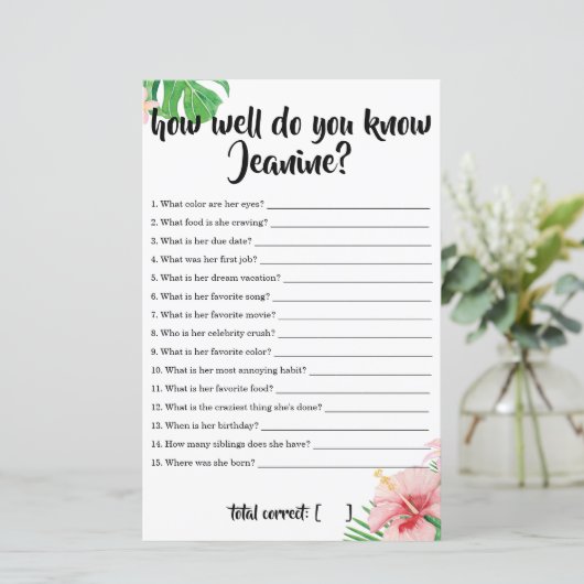 熱帯の赤ちゃんシャワーあなたがどれほど母親を知っているか (スタンド正面)