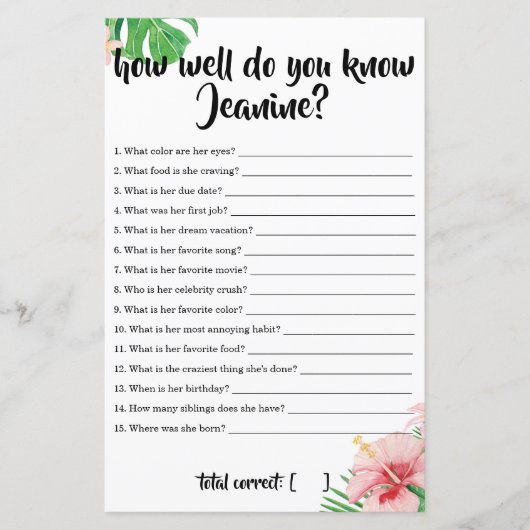 熱帯の赤ちゃんシャワーあなたがどれほど母親を知っているか (正面)