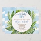 熱帯の赤ちゃんシャワー少年、甘い男の赤ちゃん緑 招待状 (正面/裏面)