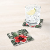 熱帯の赤と緑の水の色のフローラ スクエアペーパーコースター (インサイチュ)