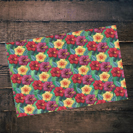 熱帯の赤と金ゴールドの緑の離れハイビスカス 薄葉紙