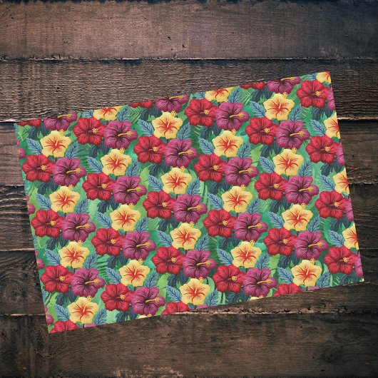 熱帯の赤と金ゴールドの緑の離れハイビスカス 薄葉紙