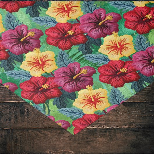 熱帯の赤と金ゴールドの緑の離れハイビスカス 薄葉紙