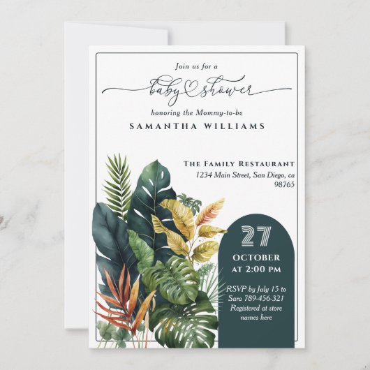 熱帯の野生のエレガント赤ん男女兼用坊シャワー 招待状 (正面)