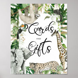 熱帯の野生のサファリ動物の赤ちゃんシャワーギフトサイン ポスター