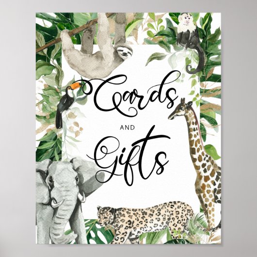 熱帯の野生のサファリ動物の赤ちゃんシャワーギフトサイン ポスター (正面)