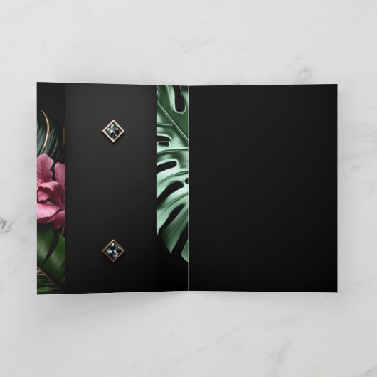 熱帯の金葉の花の驚きの誕生日 招待状 (内部)