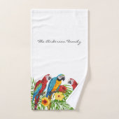 熱帯の青いオウム夏の家族名ホワイト バスタオルセット (ハンドタオル)