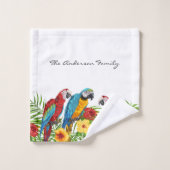 熱帯の青いオウム夏の家族名ホワイト バスタオルセット (ウォッシュタオル)