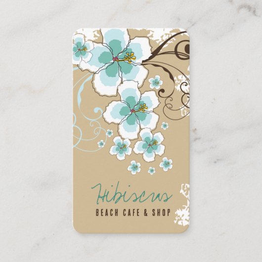 熱帯の青いハイビスカスの花と渦巻素朴き 名刺 (正面)