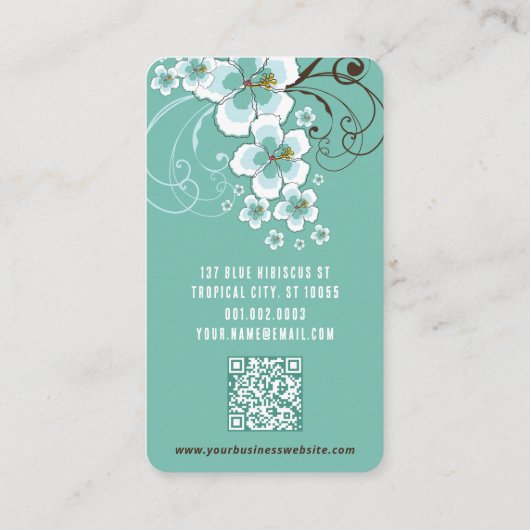 熱帯の青いハイビスカスの花と渦巻素朴き 名刺 (裏面)