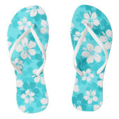 熱帯の青い白いハイビスカスの花のパターン ビーチサンダル (ソール)