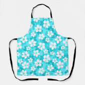 熱帯の青と白のハイビスカスの花模様 エプロン (正面)