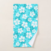 熱帯の青と白のハイビスカスの花模様 バスタオルセット (ハンドタオル)