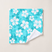 熱帯の青と白のハイビスカスの花模様 バスタオルセット (ウォッシュタオル)