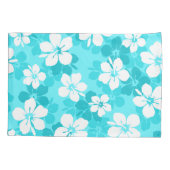 熱帯の青と白のハイビスカスの花模様 枕カバー (裏面)