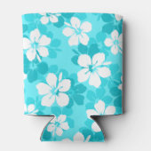 熱帯の青と白のハイビスカスの花模様 缶クーラー (裏面)