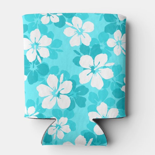 熱帯の青と白のハイビスカスの花模様 缶クーラー (裏面)