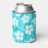 熱帯の青と白のハイビスカスの花模様 缶クーラー (缶裏面)