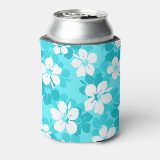 熱帯の青と白のハイビスカスの花模様 缶クーラー (缶裏面)