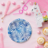 熱帯の青と白の葉 |フローラ ペーパープレート (パーティー)