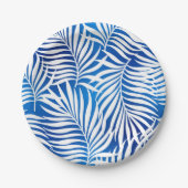 熱帯の青と白の葉 |フローラ ペーパープレート (正面)