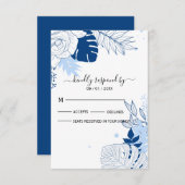 熱帯の青と白の葉 出欠カード (正面/裏面)