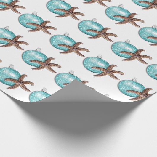 熱帯の青と茶色のクリスマスヒトデ ラッピングペーパー (角)