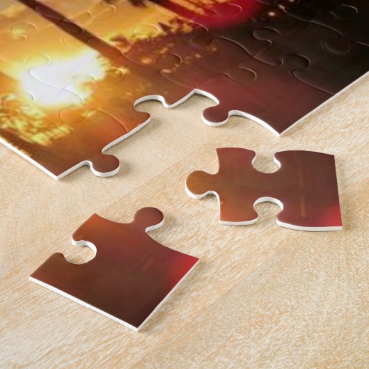 熱帯の静けさ：ハワイアンの太陽とヤシの木 ジグソーパズル (側面)