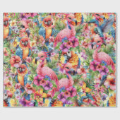 熱帯の鳥と花 ラッピングペーパー (フラット)