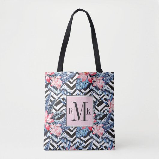 熱帯はすの花パターン トートバッグ (正面)