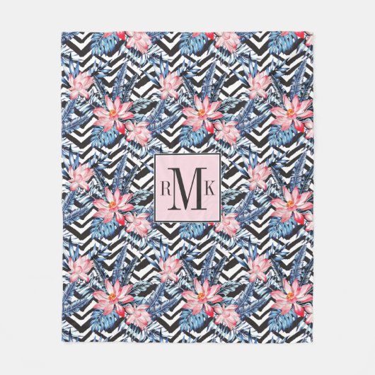 熱帯はすの花パターン フリースブランケット (正面)